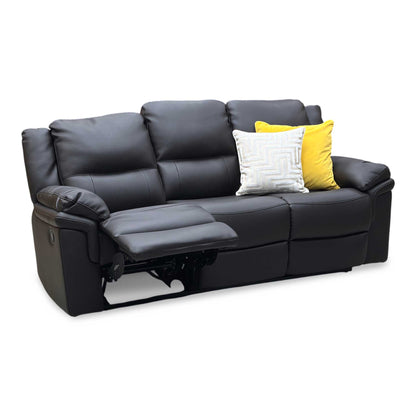 ‘Albion’ Black Faux Leather 3 Seater Manual Recliner Sofa