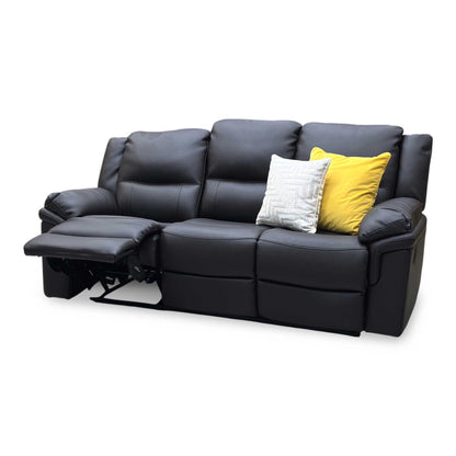 ‘Albion’ Black Faux Leather 3 Seater Manual Recliner Sofa