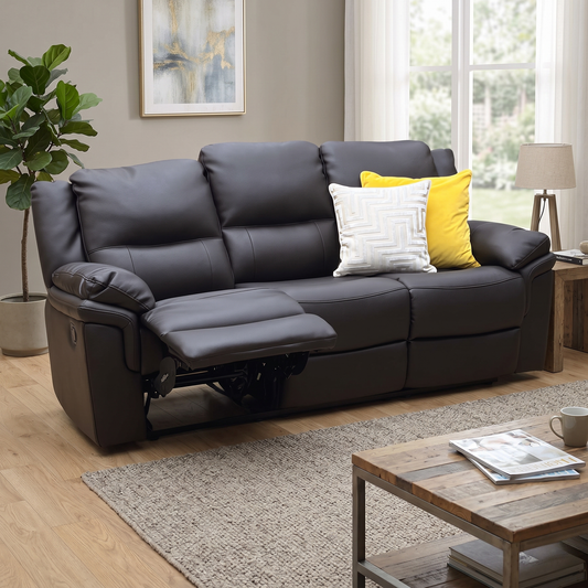 ‘Albion’ Black Faux Leather 3 Seater Manual Recliner Sofa
