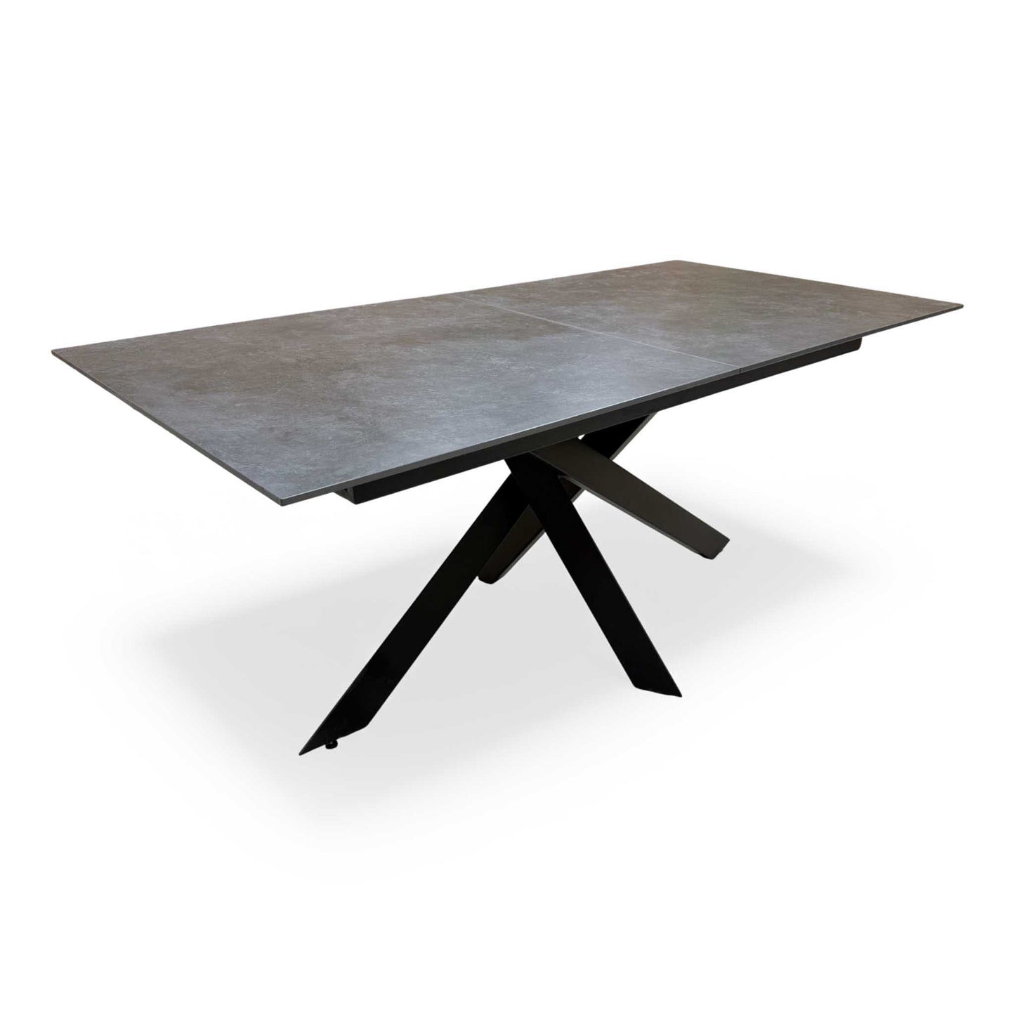 'Warrior' Grey Sintered Stone 180cm Extending Dining Table With Charcoal Grey Fabric Standard Dining Chairs - Set of 6 Furniture Village