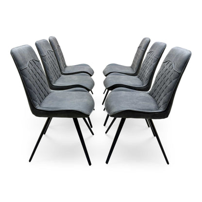 'Warrior' Grey Sintered Stone 180cm Extending Dining Table With Charcoal Grey Fabric Standard Dining Chairs - Set of 6 Furniture Village