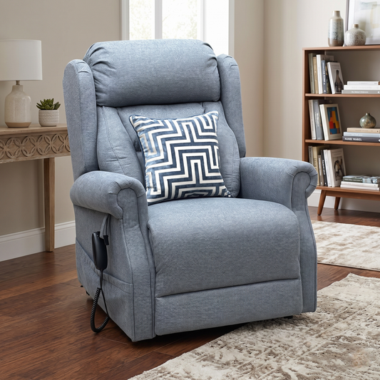 ‘Edin’ Grey Fabric Electric Rise and Recline Armchair