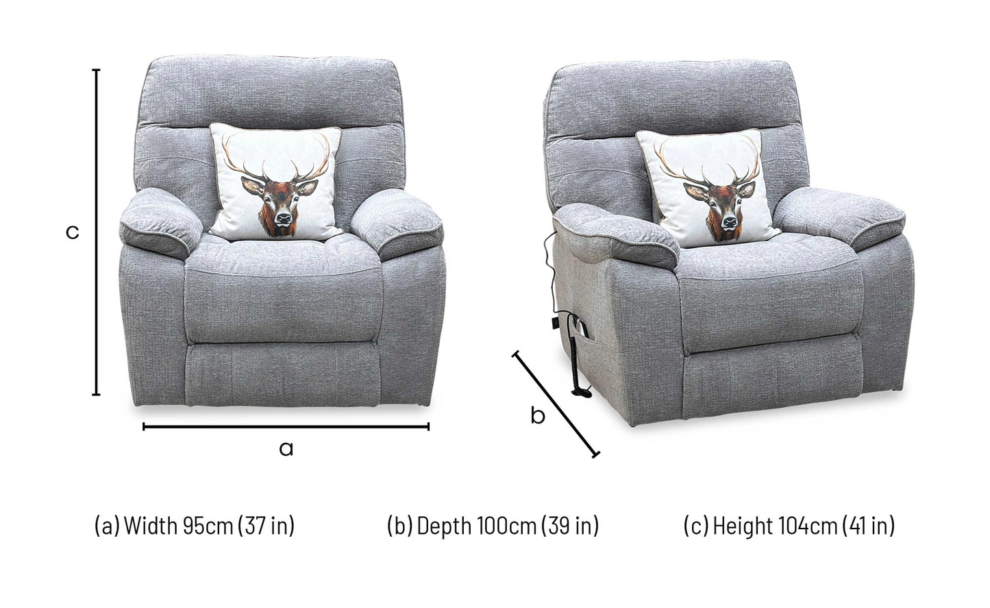 ‘Paulo’ Grey Fabric Electric Rise and Recline Massage Armchair with Heating Function