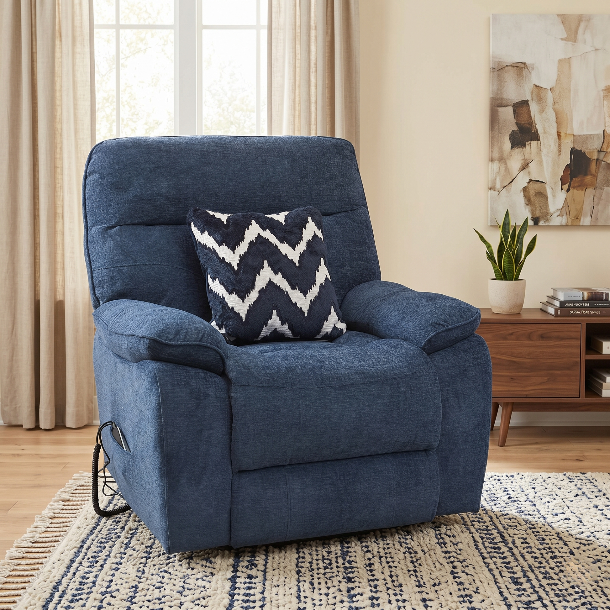 ‘Paulo’ Blue Fabric Electric Rise and Recline Massage Armchair with Heating Function - product photo 2