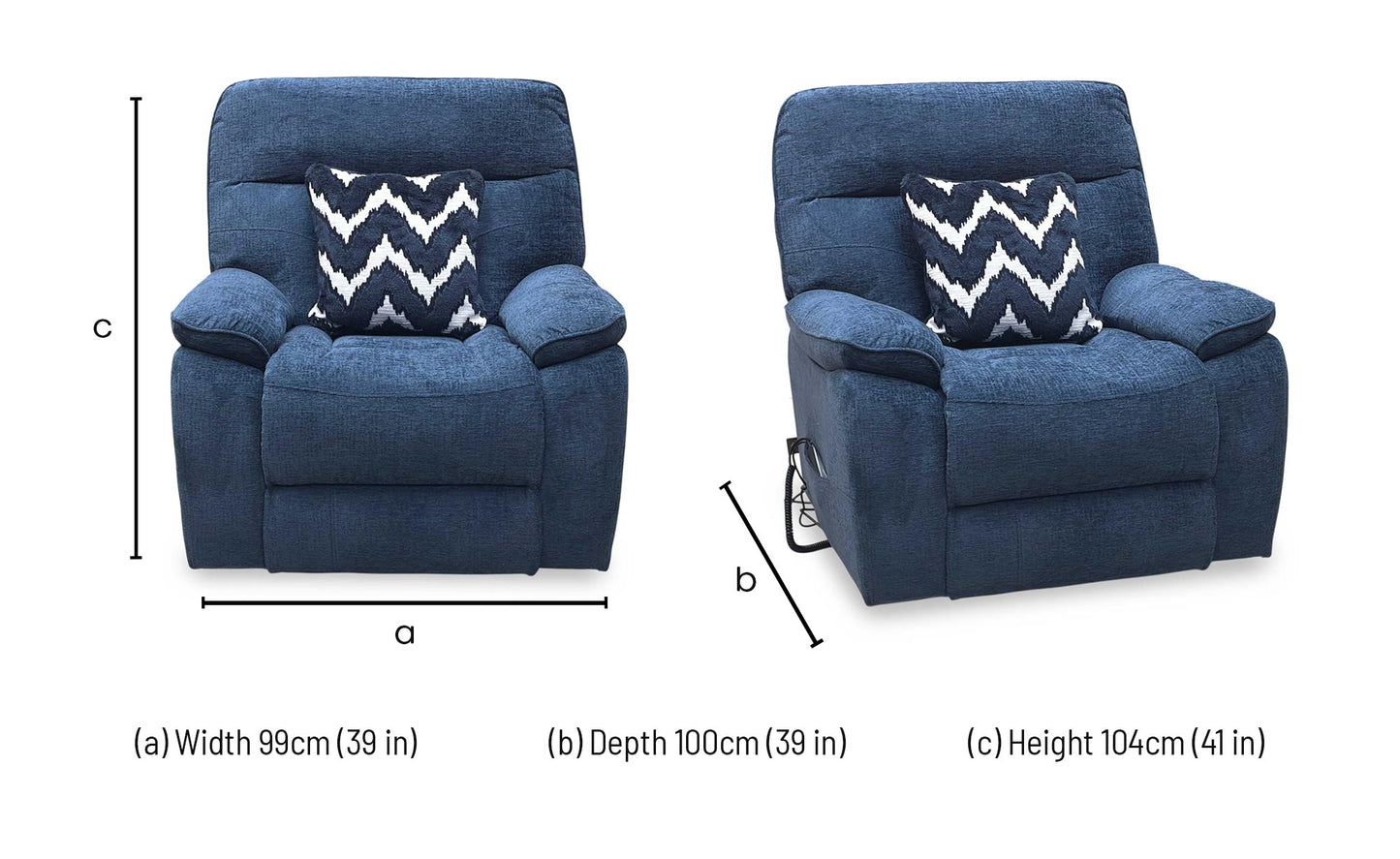 ‘Paulo’ Blue Fabric Electric Rise and Recline Massage Armchair with Heating Function