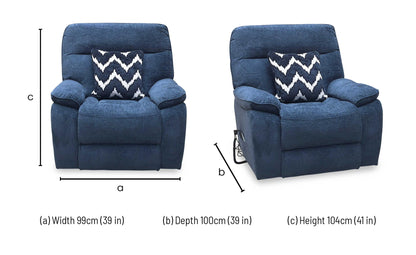 ‘Paulo’ Blue Fabric Electric Rise and Recline Massage Armchair with Heating Function