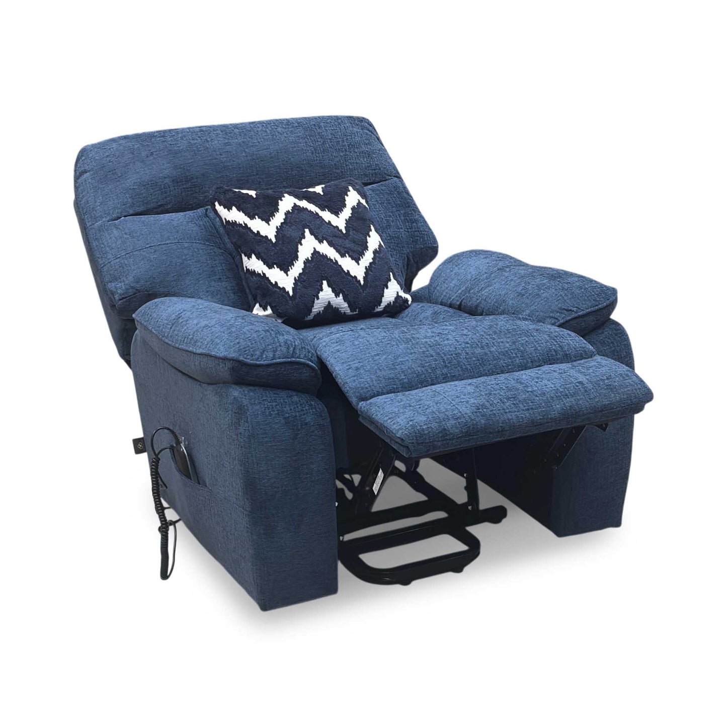 ‘Paulo’ Blue Fabric Electric Rise and Recline Massage Armchair with Heating Function