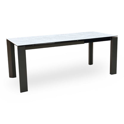 Full View Connubia ‘Viola’ contemporary extending dining table, showcasing a high-performance matte charcoal grey ceramic top paired with sleek, minimalist black metal legs.