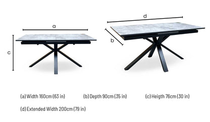 'Moon’ Grey Concrete Effect Pop-Up Extending Dining Table