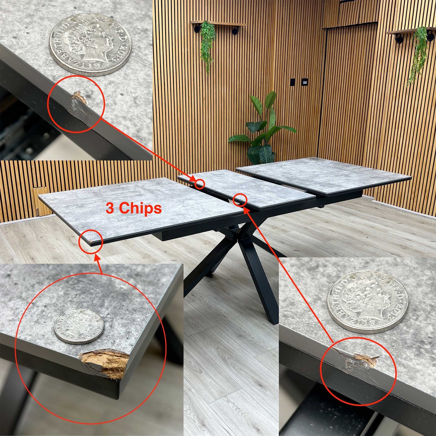 'Moon’ Grey Concrete Effect Pop-Up Extending Dining Table