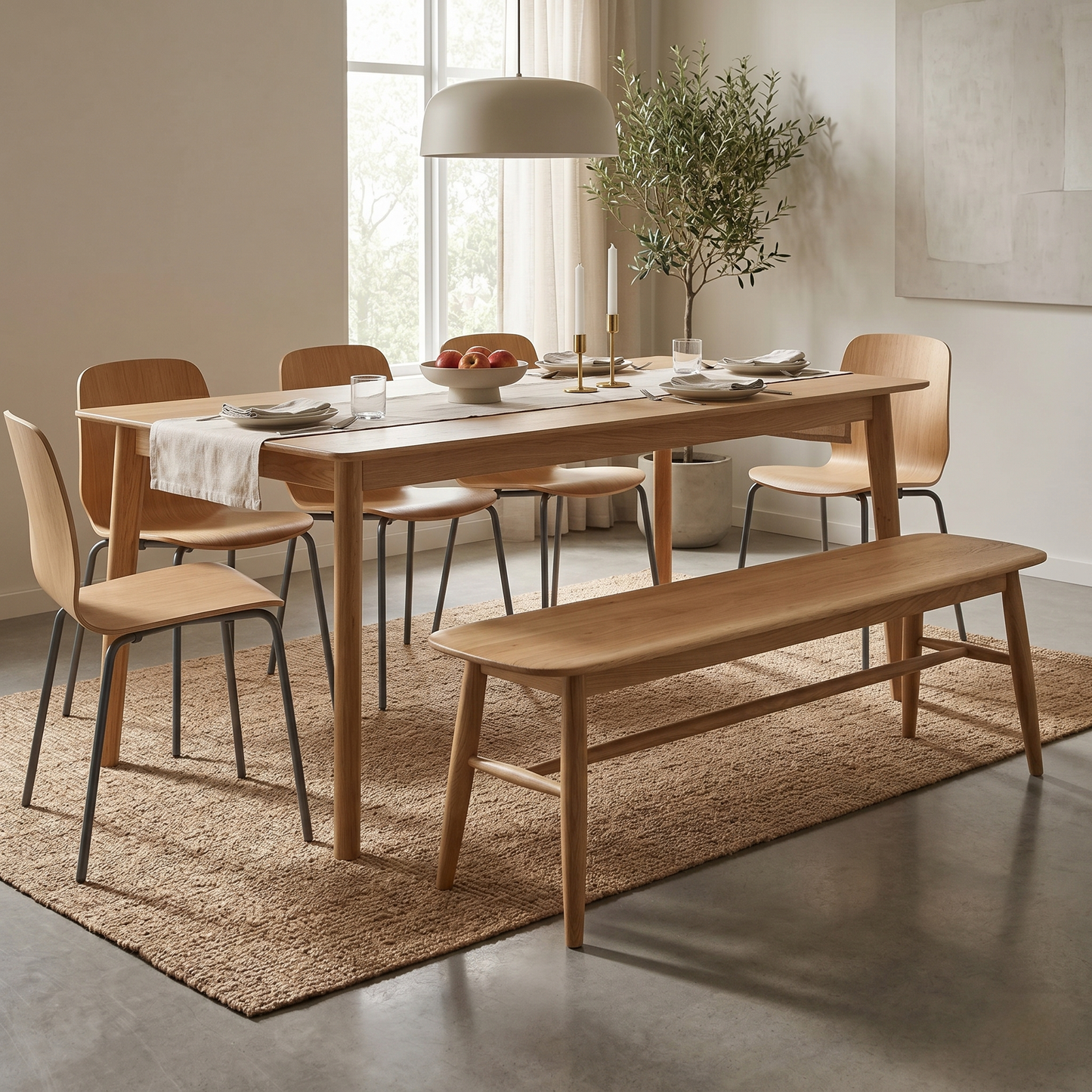 ‘Stockholm’ Light Oak Solid Oak Dining Bench