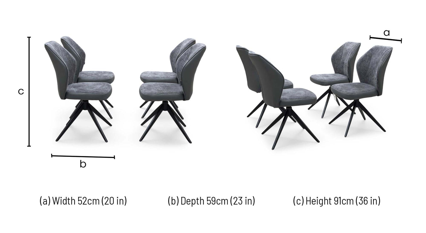 ‘Julio’ G6 Anthracite Grey Fabric Set of 4 Swivel Dining Chairs