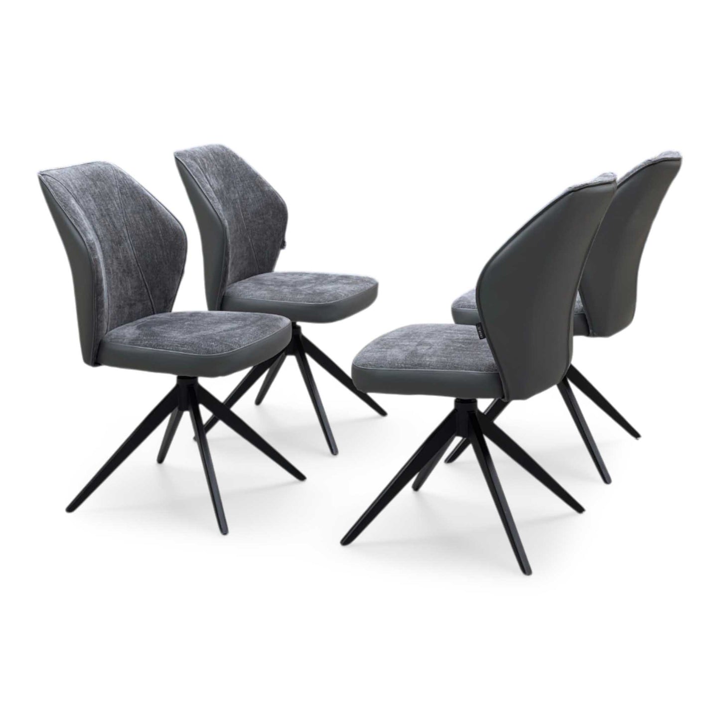 ‘Julio’ G6 Anthracite Grey Fabric Set of 4 Swivel Dining Chairs
