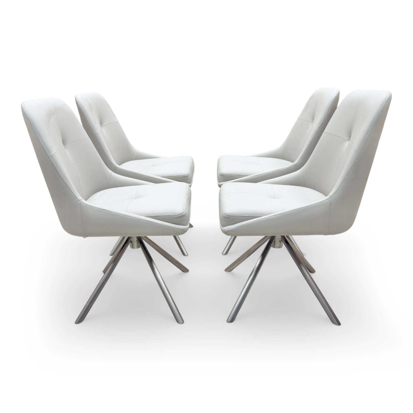 'Avorio' Marble-Effect Ceramic Top Swivel Extending Dining Table with Neutral Faux Leather Set of 4 Swivel Dining Chairs