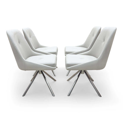 'Avorio' Marble-Effect Ceramic Top Swivel Extending Dining Table with Neutral Faux Leather Set of 4 Swivel Dining Chairs