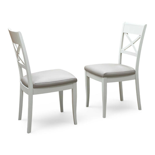 Furnitureland ‘Annecy' Light Grey Finish Pair of Faux Leather Cross Back Dining Chairs