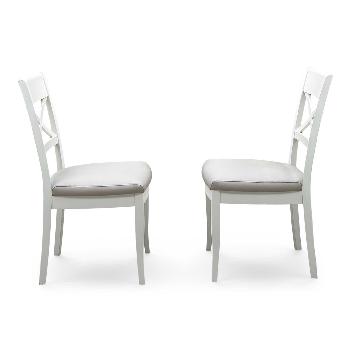 Furnitureland ‘Annecy' Light Grey Finish Pair of Faux Leather Cross Back Dining Chairs
