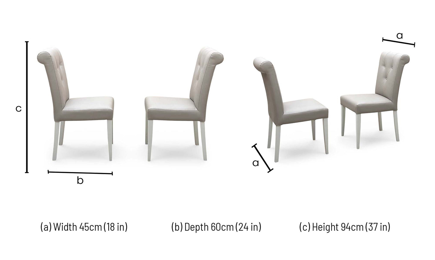 Furnitureland ‘Annecy’ Soft Grey Paint Pair of Upholstered Faux Leather Roll Back Dining Chairs
