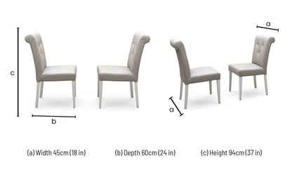 Furnitureland ‘Annecy’ Soft Grey Paint Pair of Upholstered Faux Leather Roll Back Dining Chairs