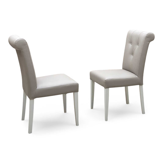 Furnitureland ‘Annecy’ Soft Grey Paint Pair of Upholstered Faux Leather Roll Back Dining Chairs