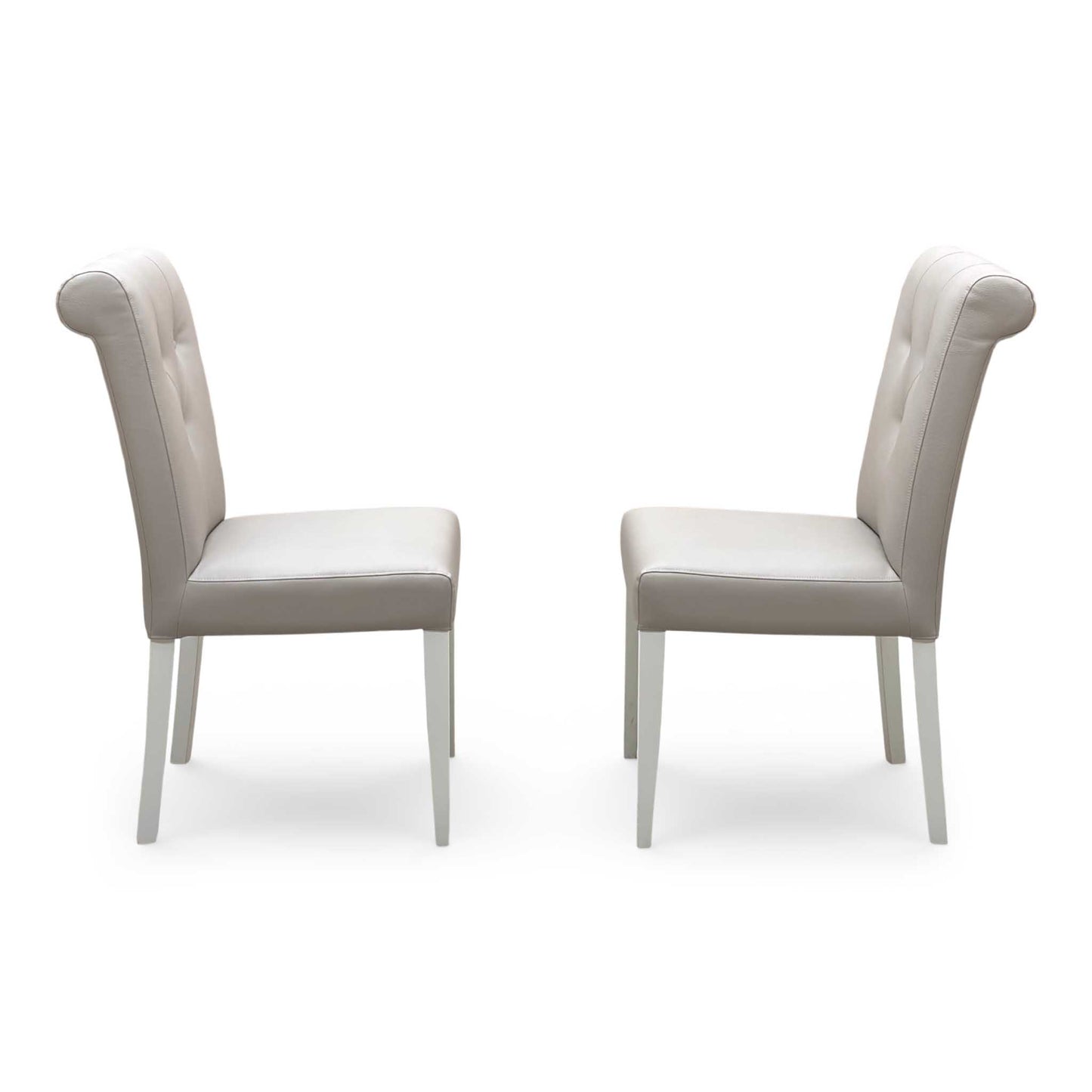 Furnitureland ‘Annecy’ Soft Grey Paint Pair of Upholstered Faux Leather Roll Back Dining Chairs