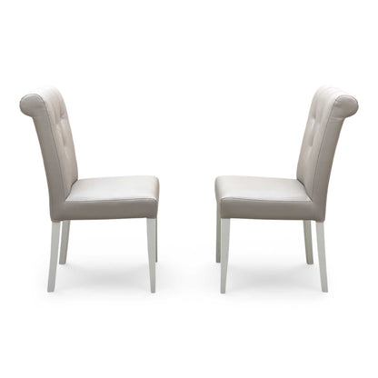 Furnitureland ‘Annecy’ Soft Grey Paint Pair of Upholstered Faux Leather Roll Back Dining Chairs