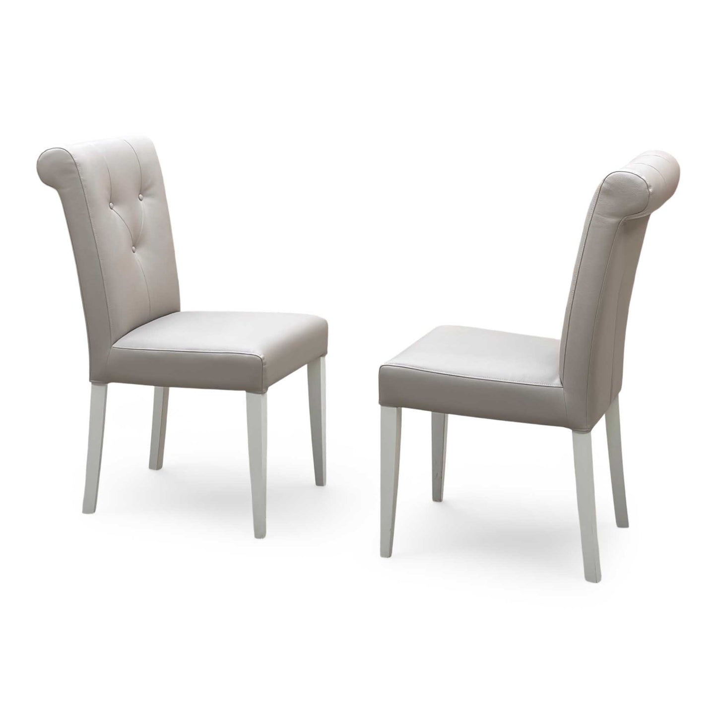 Furnitureland ‘Annecy’ Soft Grey Paint Pair of Upholstered Faux Leather Roll Back Dining Chairs