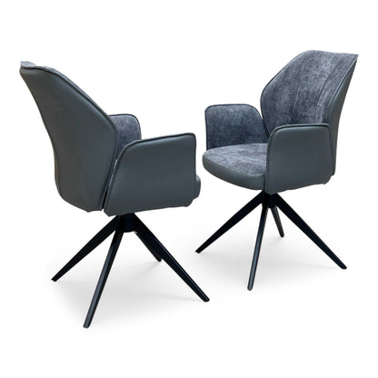‘Julio’ G6 Anthracite Grey Fabric Pair of Dining Arm Chairs