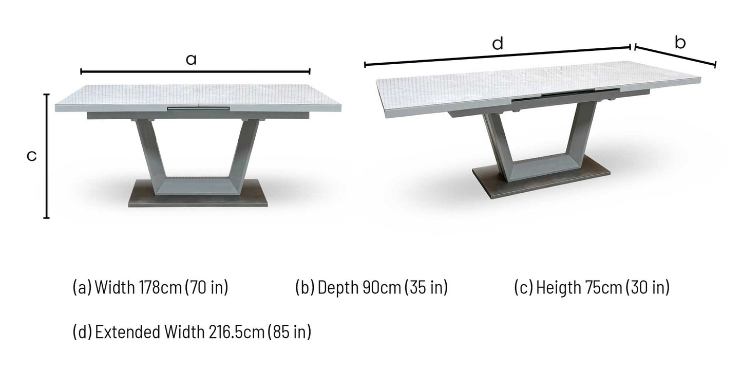 ‘Grigio’ High Gloss Ceramic Top Large Pop-Up Extending Dining Table