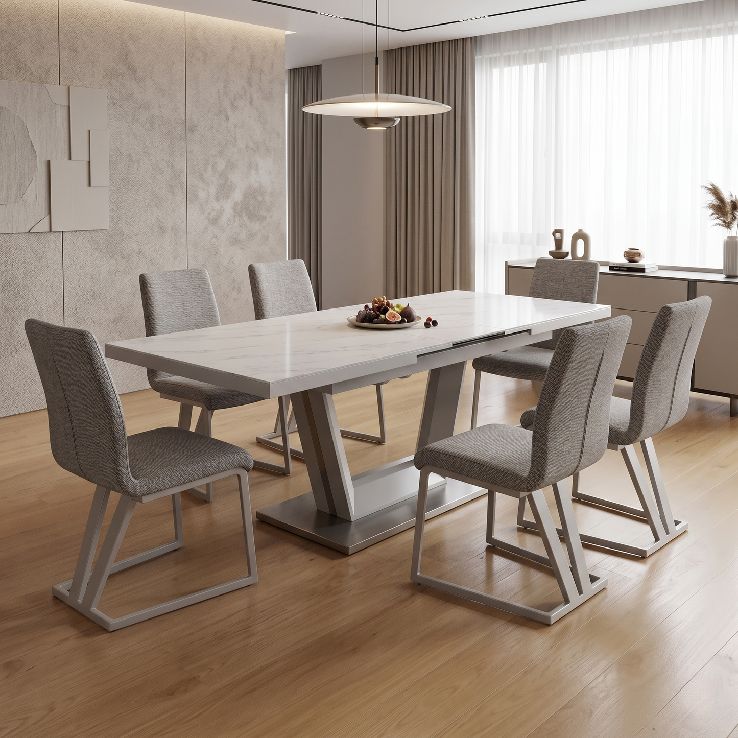 ‘Grigio’ High Gloss Ceramic Top Large Pop-Up Extending Dining Table