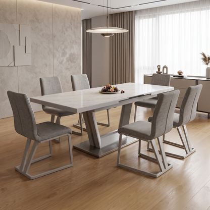 ‘Grigio’ High Gloss Ceramic Top Large Pop-Up Extending Dining Table