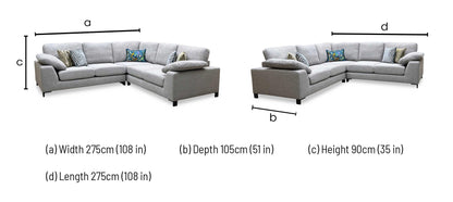 ‘Euphoria’ Silver Breeze Plain Fabric 2 Corner 2 Sofa