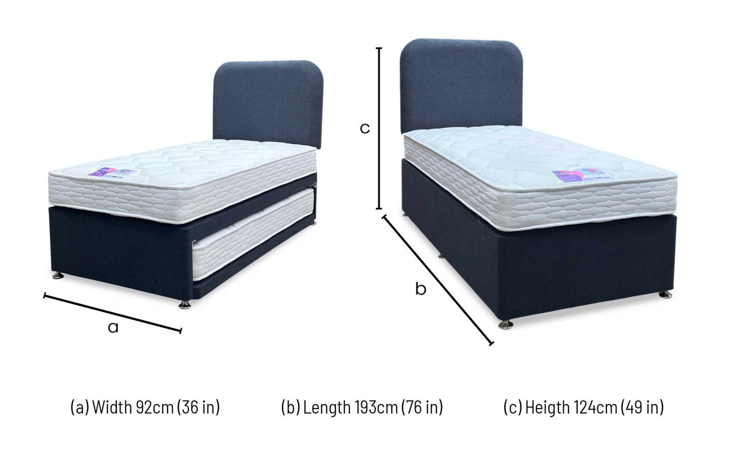 ‘Billy’ Carbon Grey Fabric Guest Bed Including 2x mattress - Single