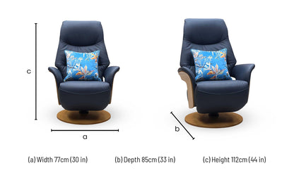 ‘Olaf’ Navy Blue Leather Power Recliner Swivel Chair