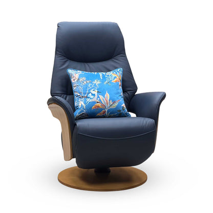 ‘Olaf’ Navy Blue Leather Power Recliner Swivel Chair