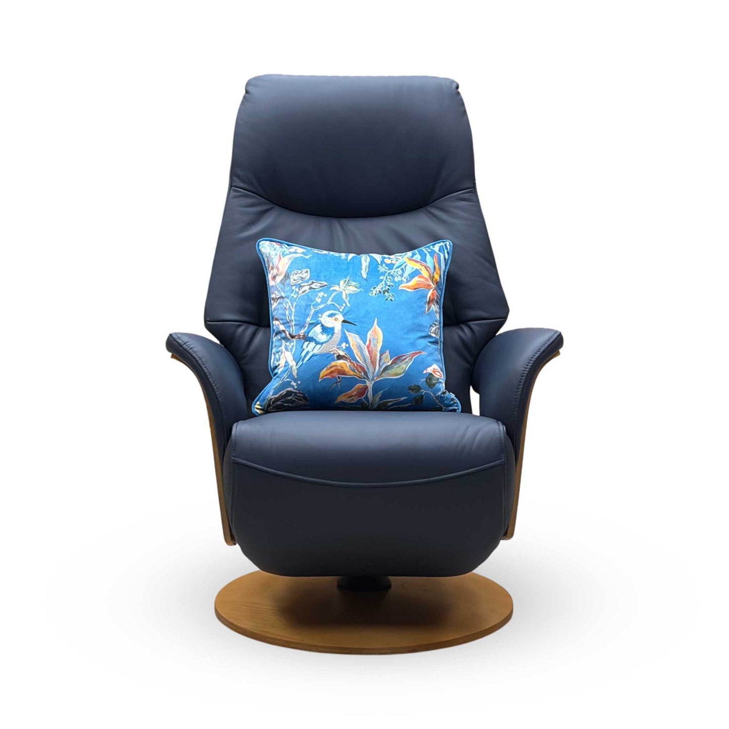 ‘Olaf’ Navy Blue Leather Power Recliner Swivel Chair