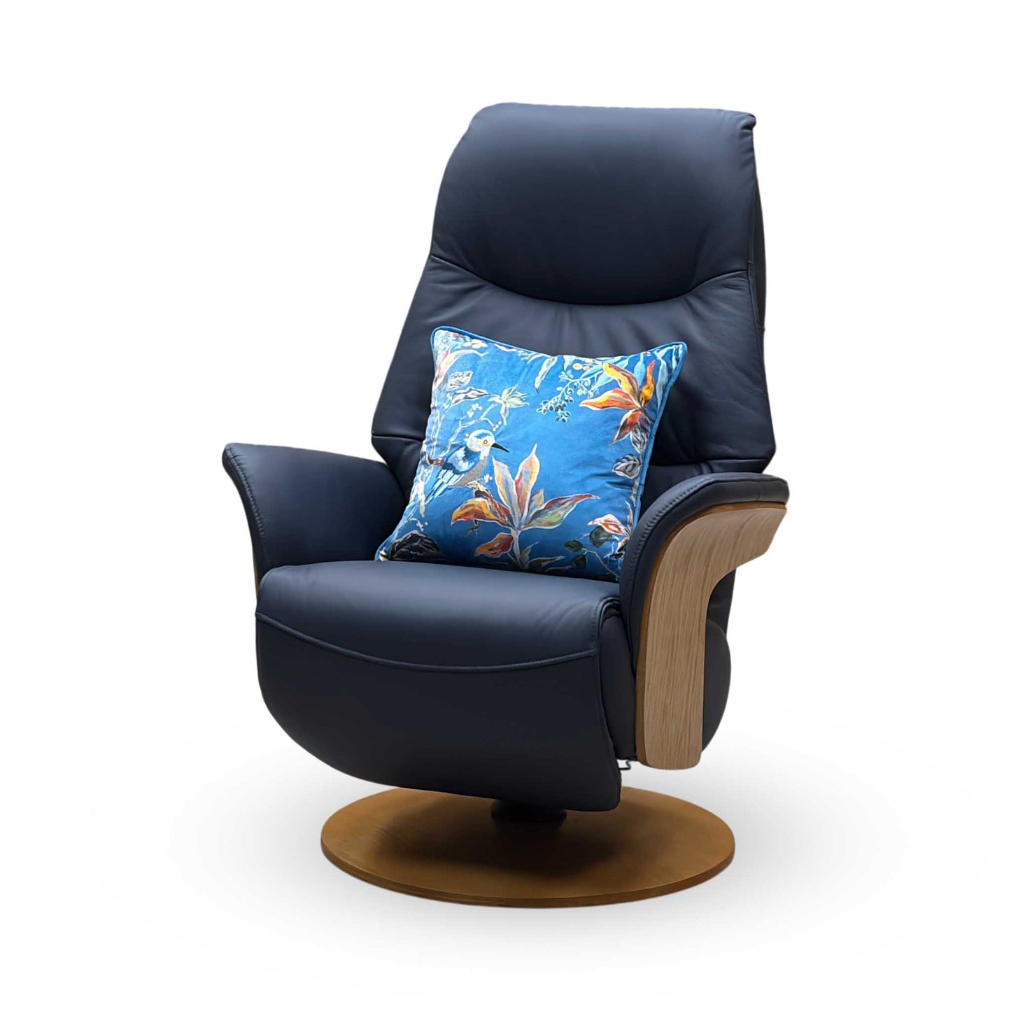 ‘Olaf’ Navy Blue Leather Power Recliner Swivel Chair