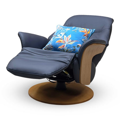 ‘Olaf’ Navy Blue Leather Power Recliner Swivel Chair
