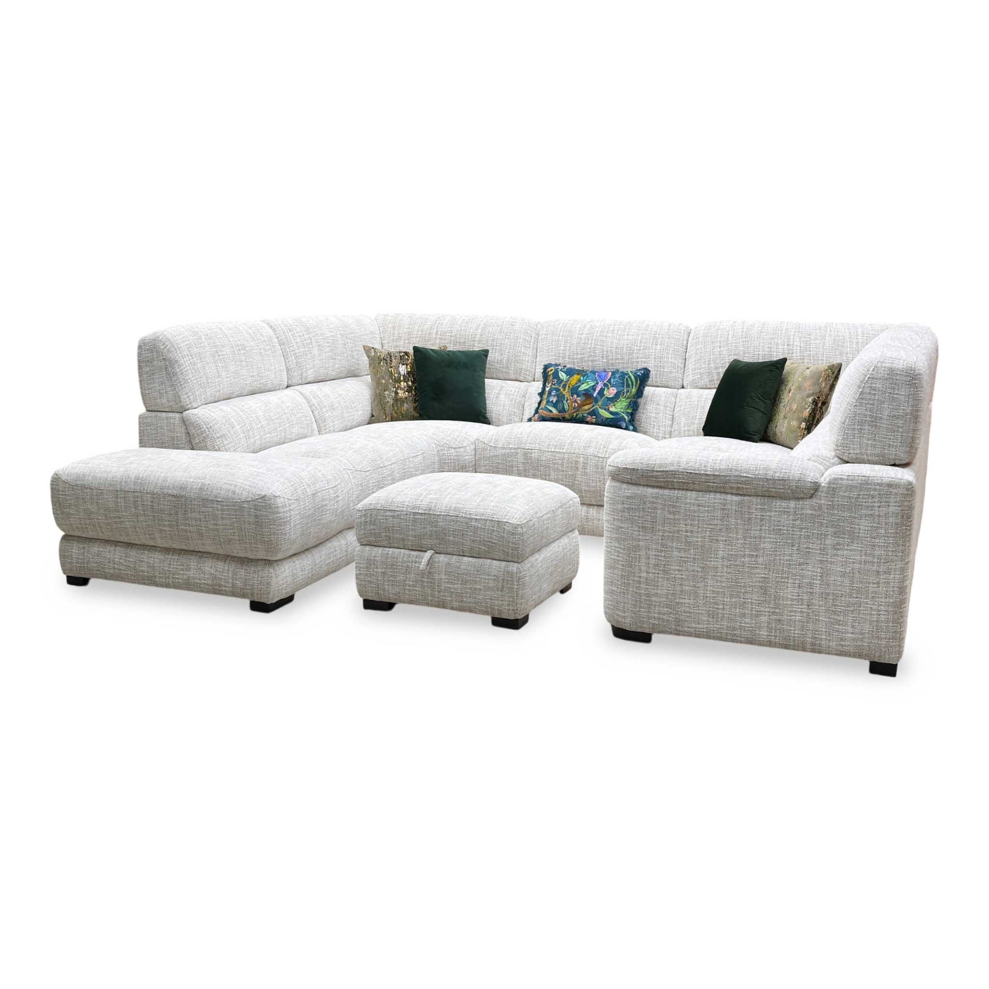 Detailed low-angle look under the base chassis, highlighting the robust structural timber frame construction, heavy-duty sectional connection clips, and elegant minimalist support feet.