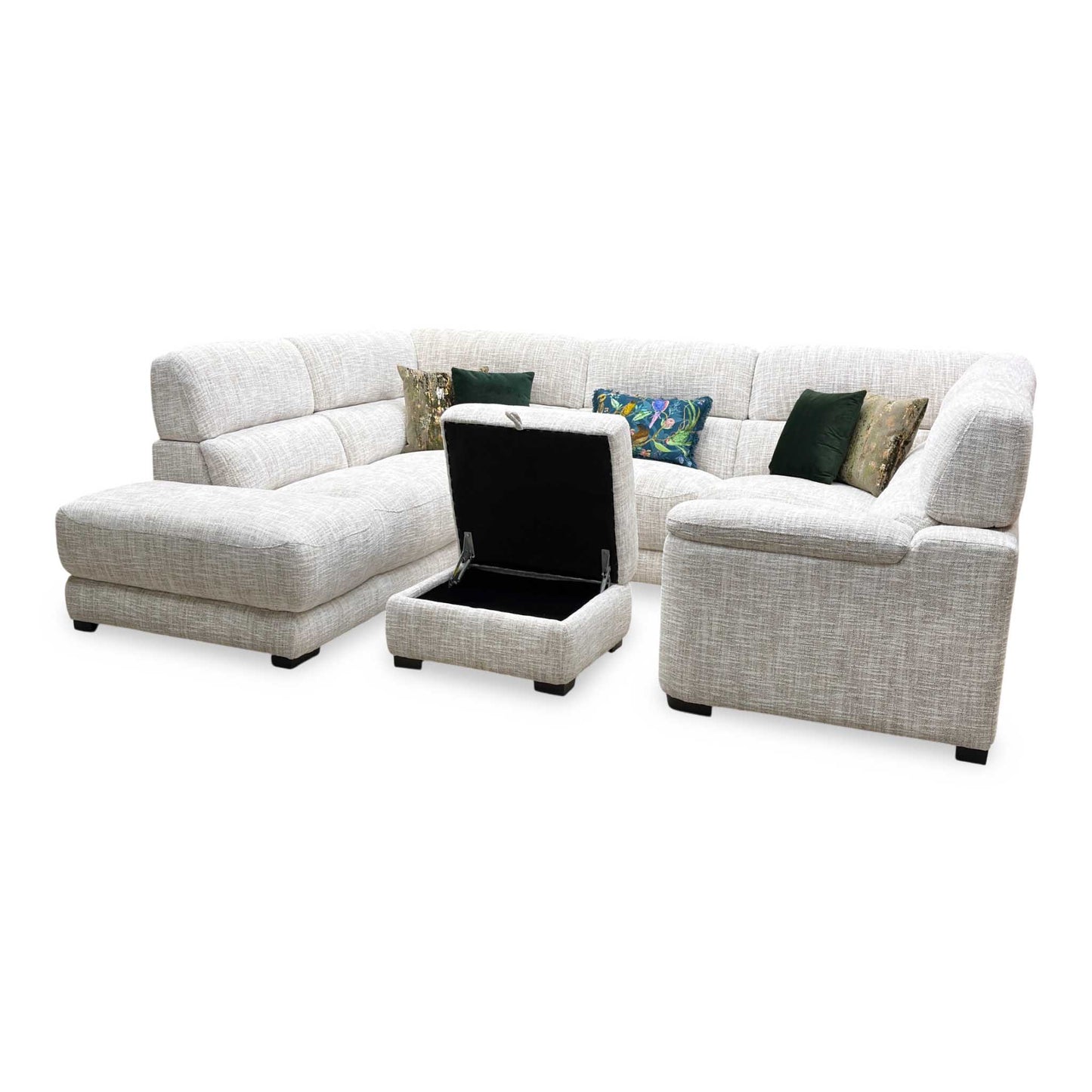 Detailed low-angle look under the base chassis, highlighting the robust structural timber frame construction, heavy-duty sectional connection clips, and elegant minimalist support feet.