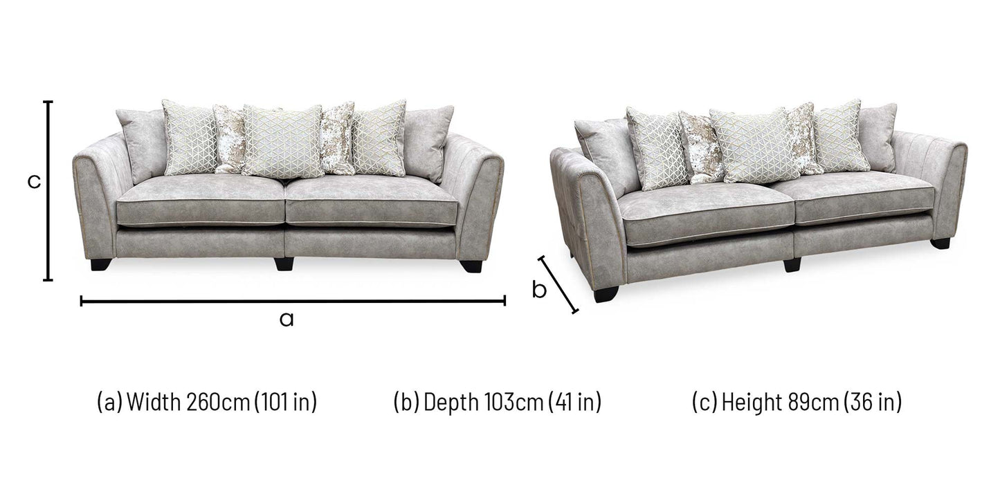 ‘Mariah' Dapple Cream-Tri Brass Insert Fabric 4 Seater Classic Back Split Frame Sofa
