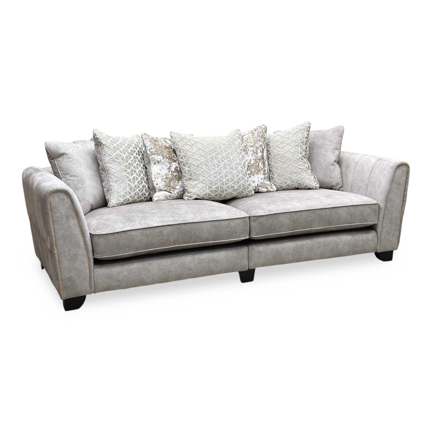 ‘Mariah' Dapple Cream-Tri Brass Insert Fabric 4 Seater Classic Back Split Frame Sofa