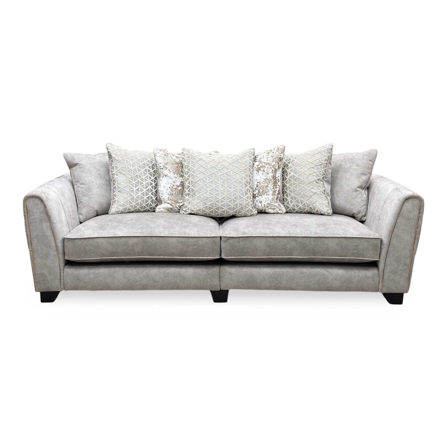 ‘Mariah' Dapple Cream-Tri Brass Insert Fabric 4 Seater Classic Back Split Frame Sofa