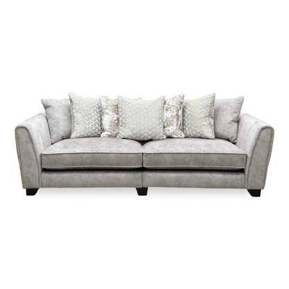 ‘Mariah' Dapple Cream-Tri Brass Insert Fabric 4 Seater Classic Back Split Frame Sofa