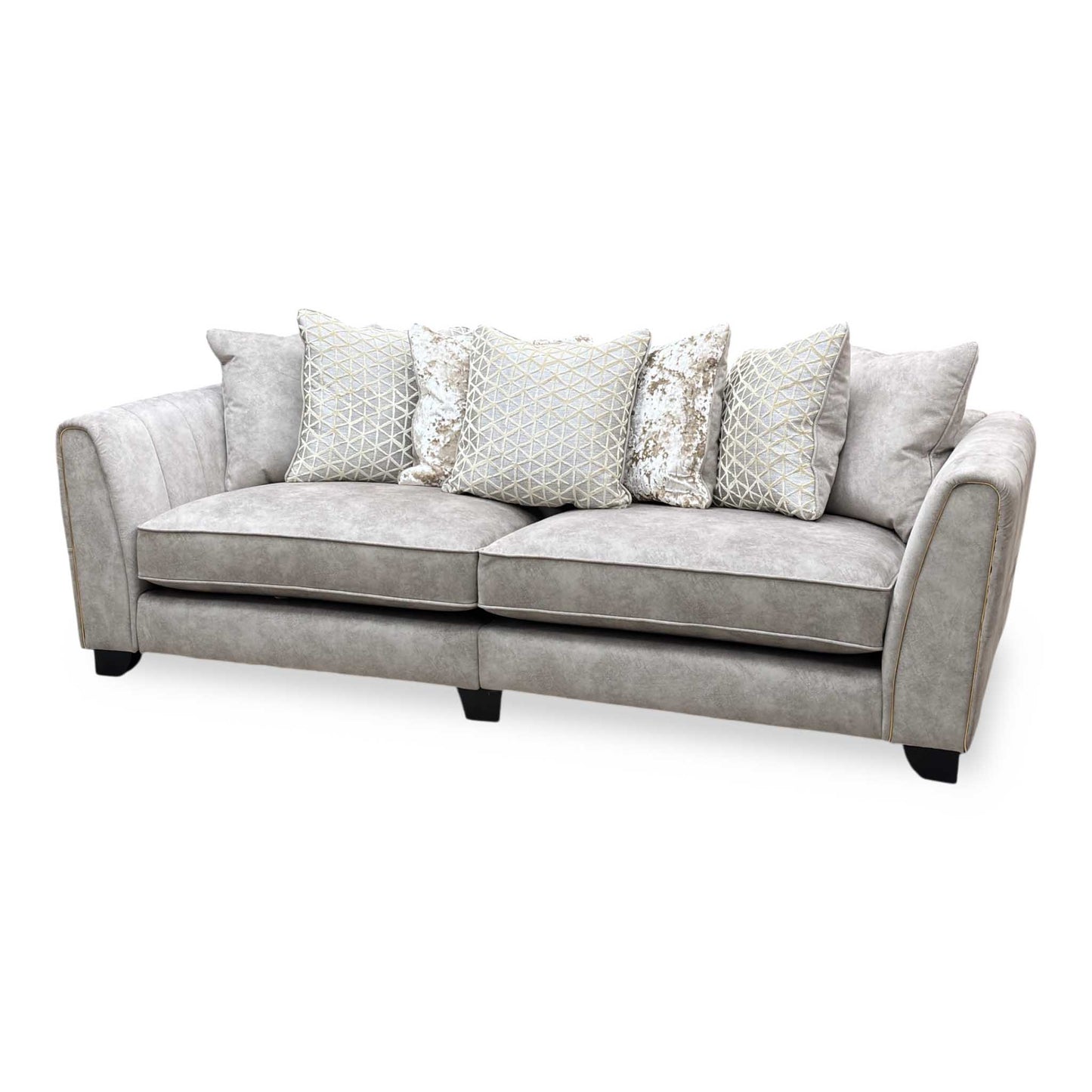 ‘Mariah' Dapple Cream-Tri Brass Insert Fabric 4 Seater Classic Back Split Frame Sofa