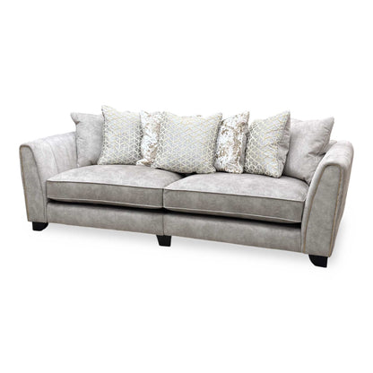 ‘Mariah' Dapple Cream-Tri Brass Insert Fabric 4 Seater Classic Back Split Frame Sofa