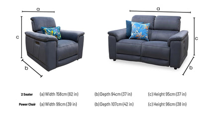 ‘Genius’ Bella Iron Grey 43460 Velvet 2 Seater Power Recliner + Chair with Power Headrests, Power Lumbar and Bluetooth Speakers Sofa Set Furniture Village