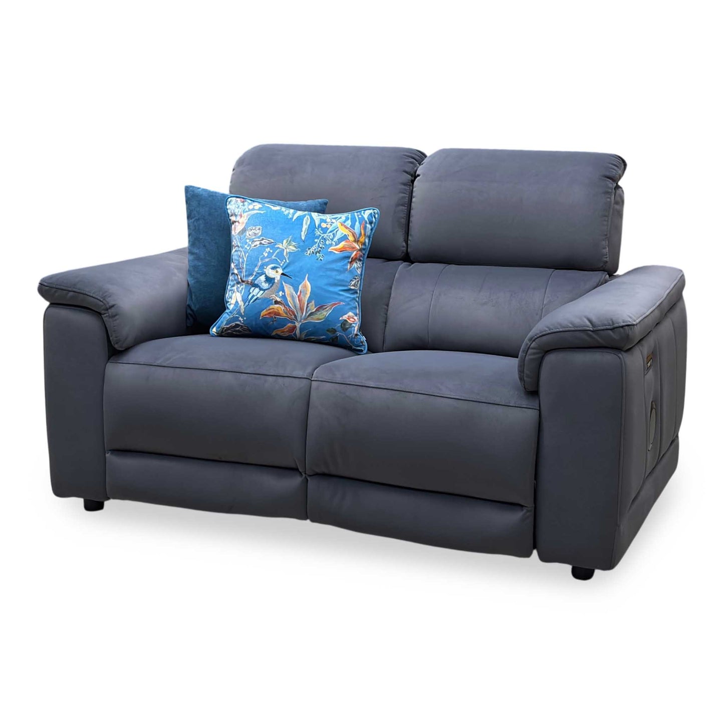 ‘Genius’ Bella Iron Grey 43460 Velvet 2 Seater Power Recliner Sofa with Power Headrests, Power Lumbar and Bluetooth Speakers