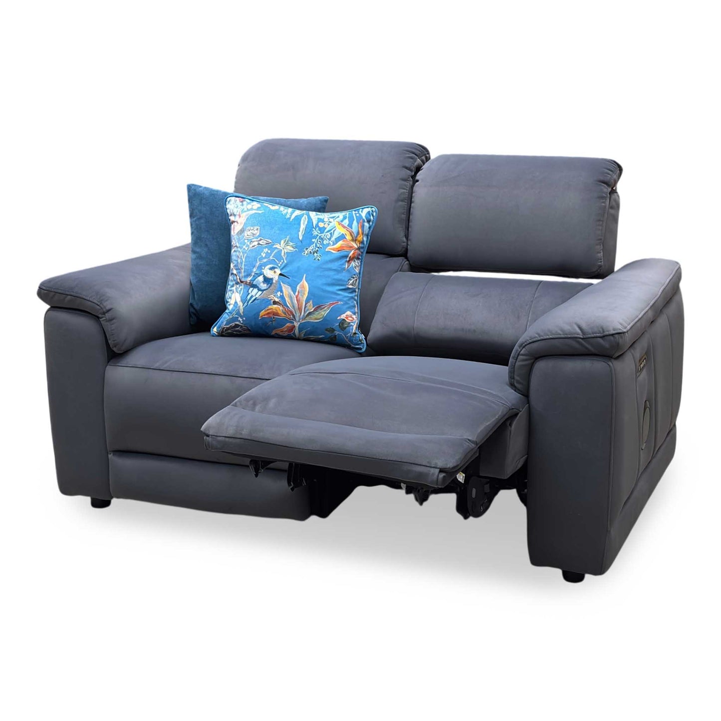 ‘Genius’ Bella Iron Grey 43460 Velvet 2 Seater Power Recliner Sofa with Power Headrests, Power Lumbar and Bluetooth Speakers