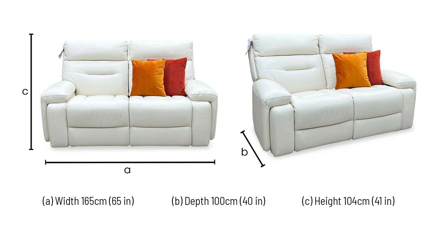 ‘Cinemax’ White Le-9307 Leather 2 Seater Media Arm Power Recliner Sofa with Power Headrests